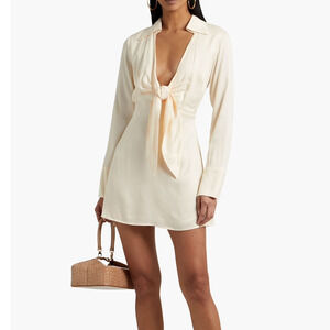 Nicholas Cream Satin Long Sleeve Tie Front Pascal Mini Dress 4